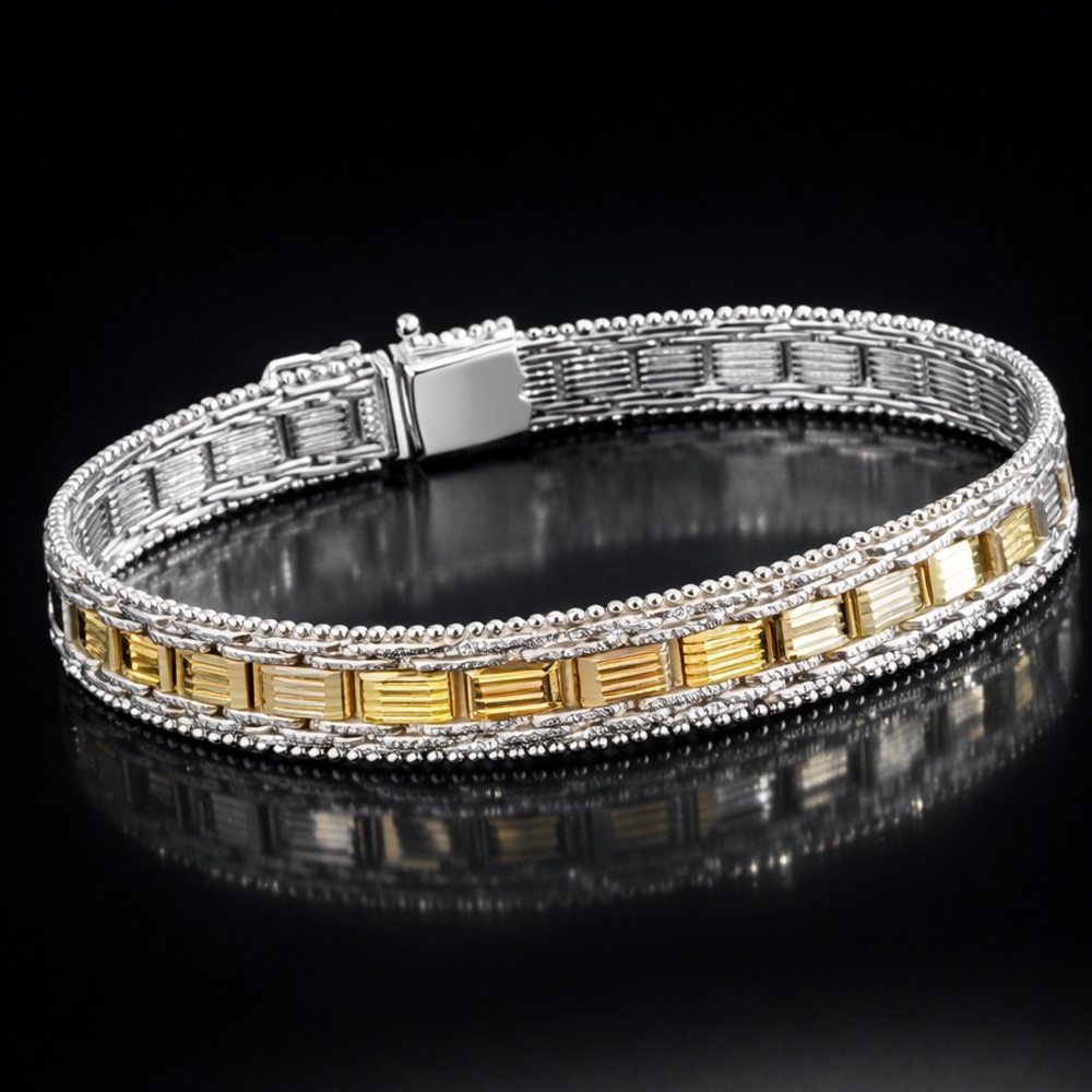 18k Gold sterling Silver diamond cut Riccio vintage link statement bracelet QVC